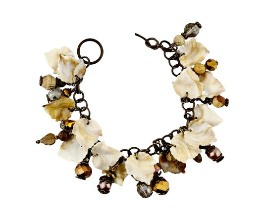 Handmade autumn bracelet with maple leaf charms and brown beads