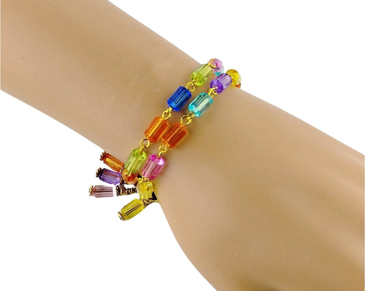 Handmade multicolored Lucite bead bracelet with gold connectors
