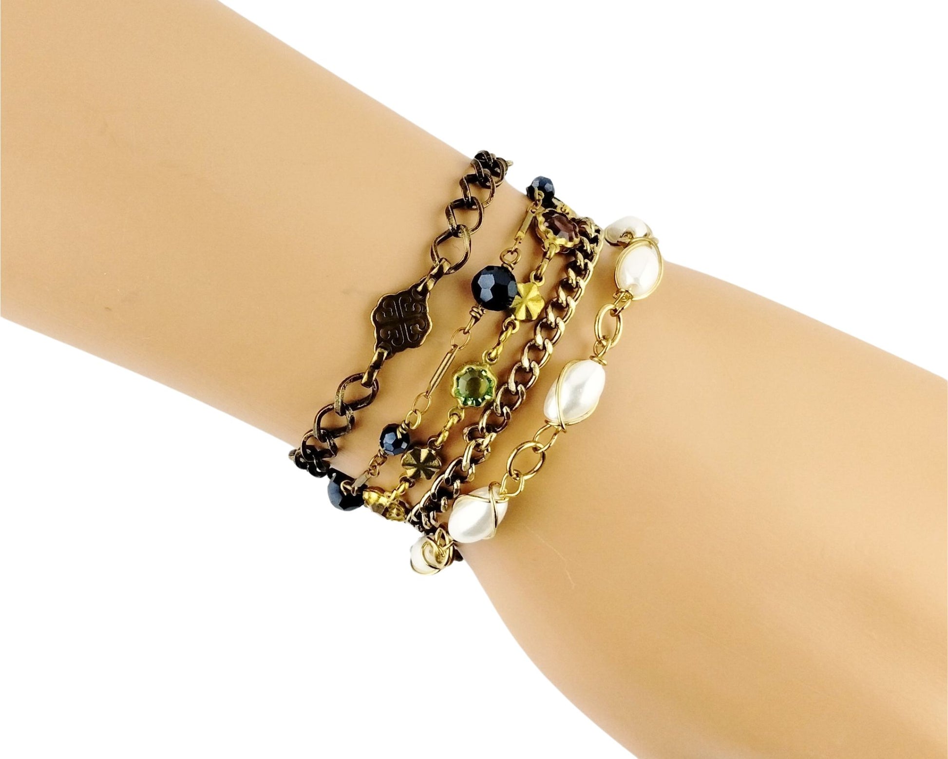 Handmade multichain bracelet with vintage-inspired layered chains