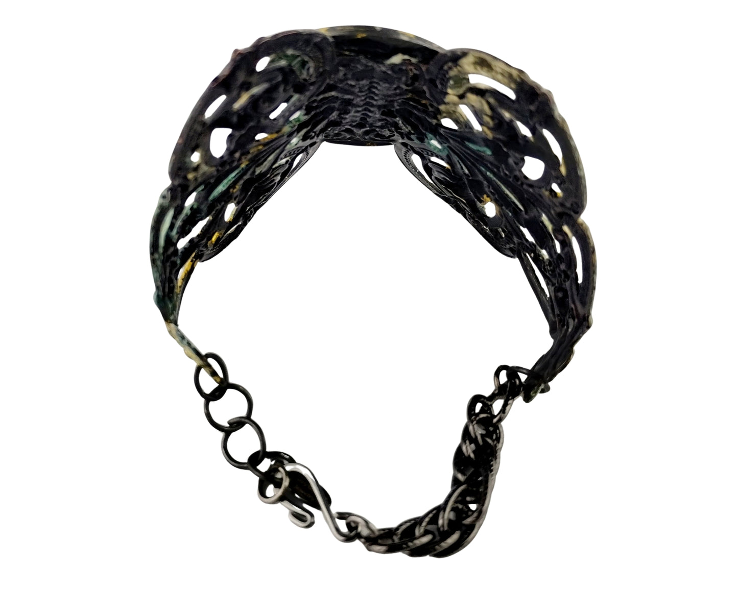 Black metal bracelet on a white background