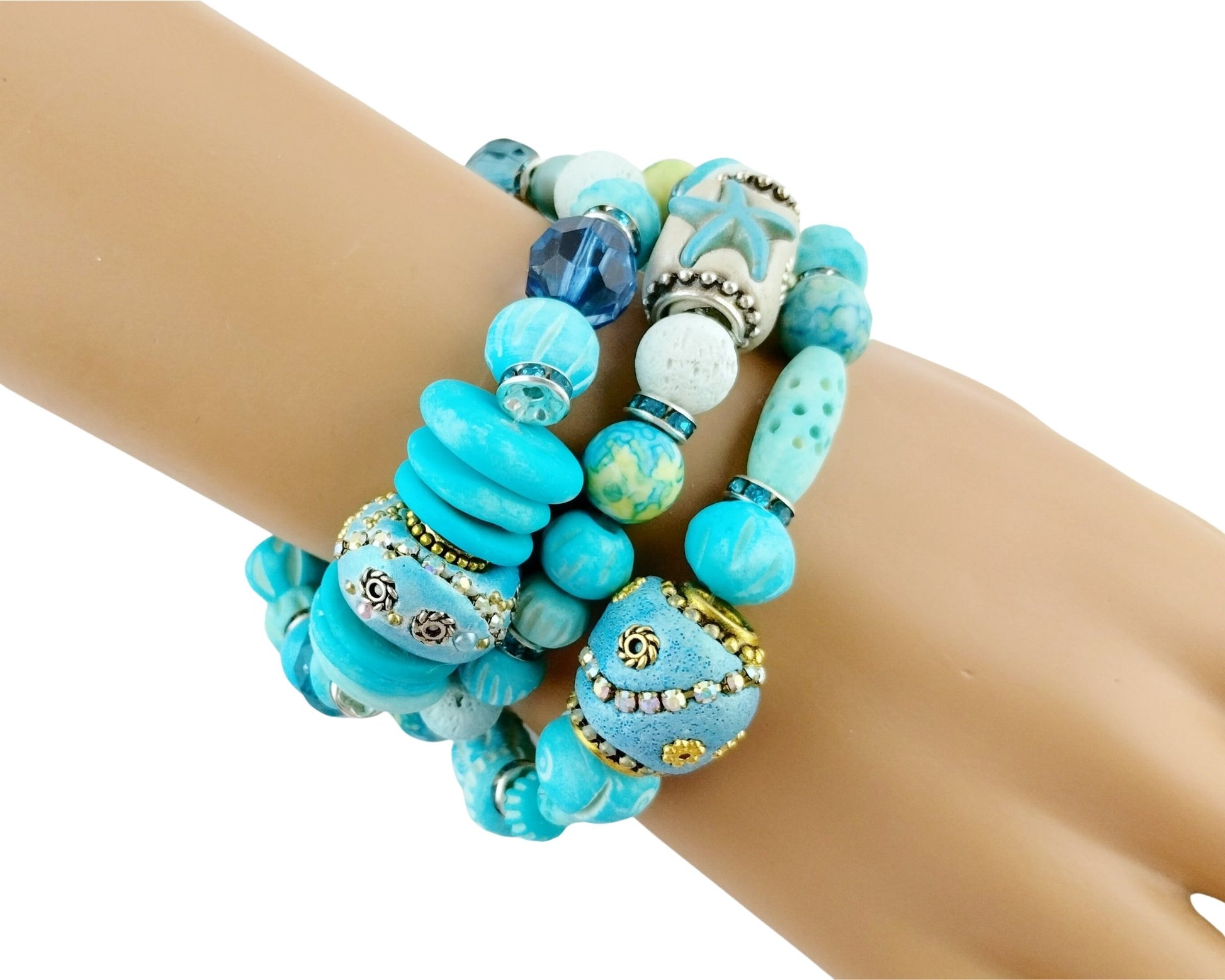 Aqua Blue Bracelet Set on a mannequin hand 
