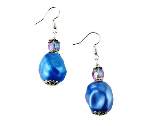 Handmade chunky sapphire blue bead earrings