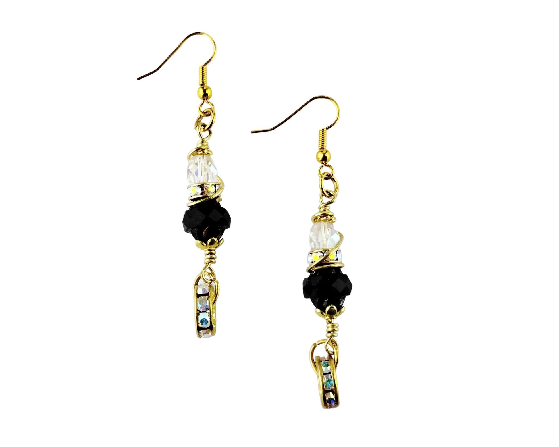 Handmade earrings with black cathedral and AB crystal beads