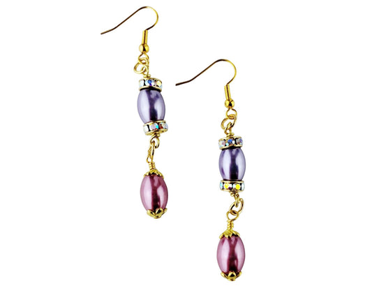 Handmade orchid purple and magenta pink glass bead dangle earrings