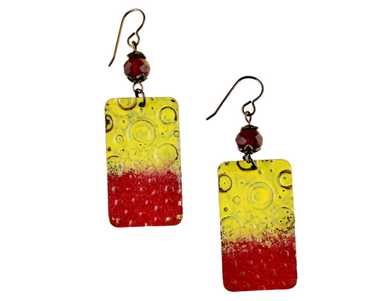 Mod Fusion Earrings with hand-painted yellow and red brass blanks.