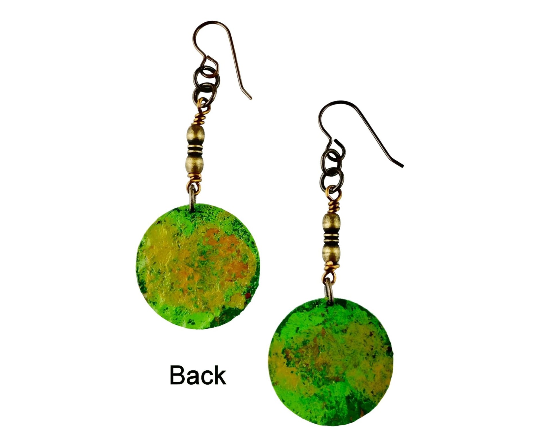 Back of showcasing the lightweight design and nickel-free brass ear wires of the dragon skin earrings.