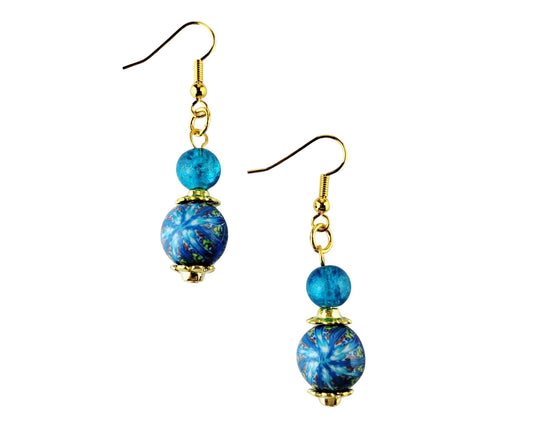 Handmade aqua blue earrings with gold findings and glass beads
