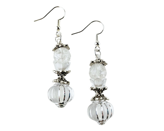 Handmade clear glass and acrylic earrings with silver hooks

