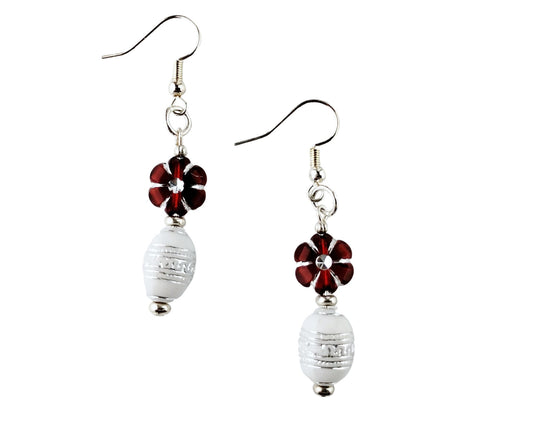 Handmade red and white floral acrylic bead earrings