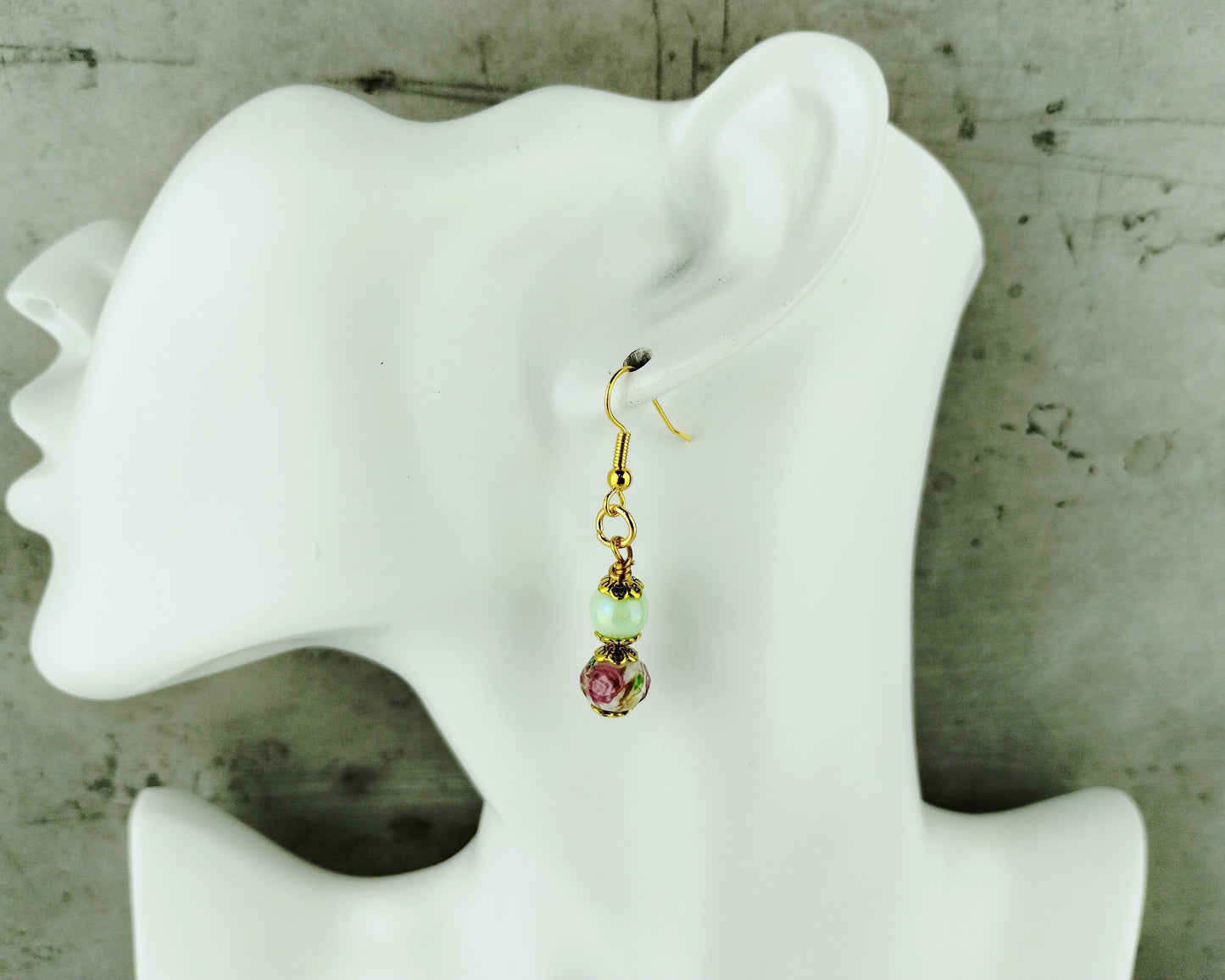 Vintage-inspired floral earrings with gold-plated hooks