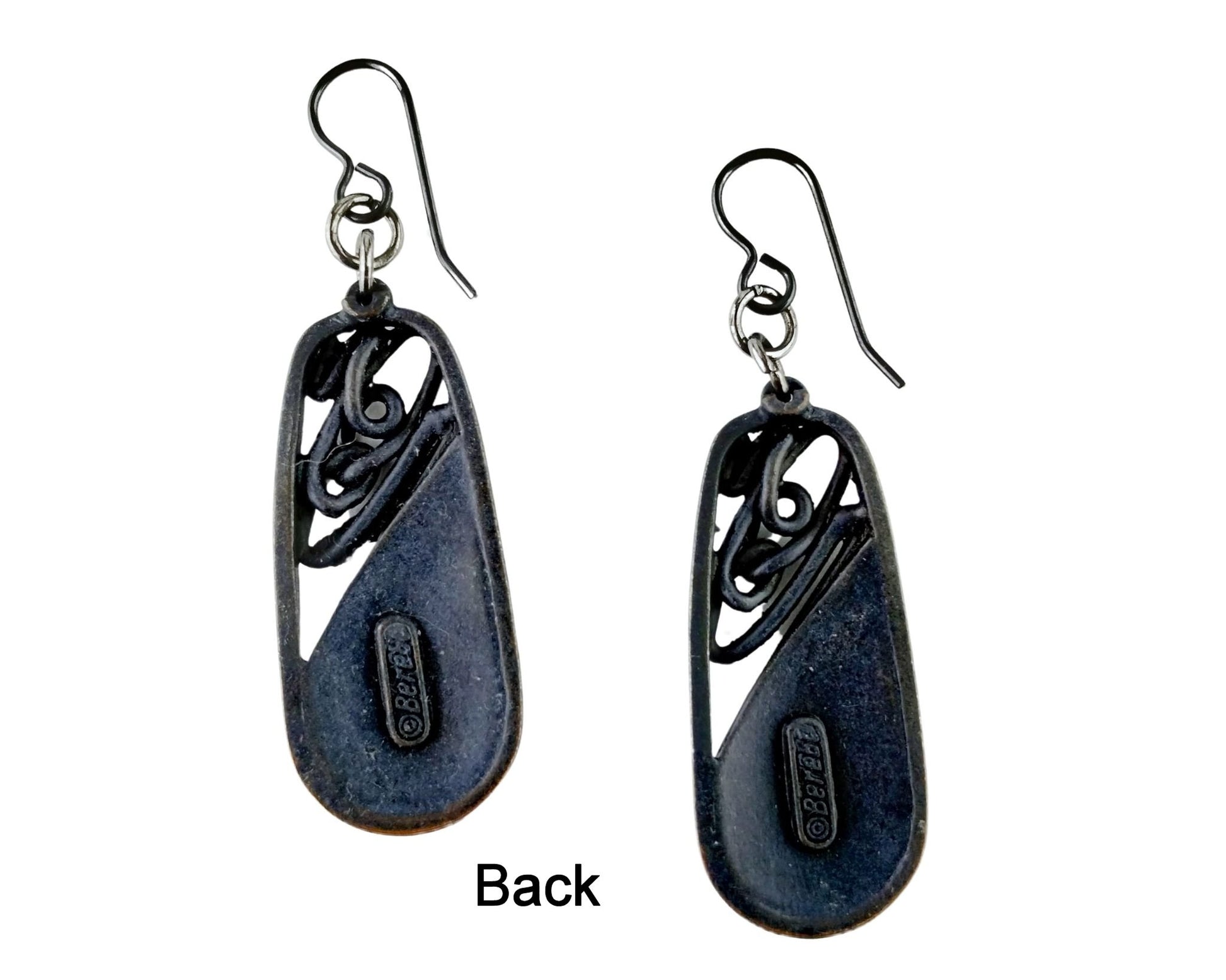 Back of Modern handmade earrings with nickel-free gunmetal fishhooks