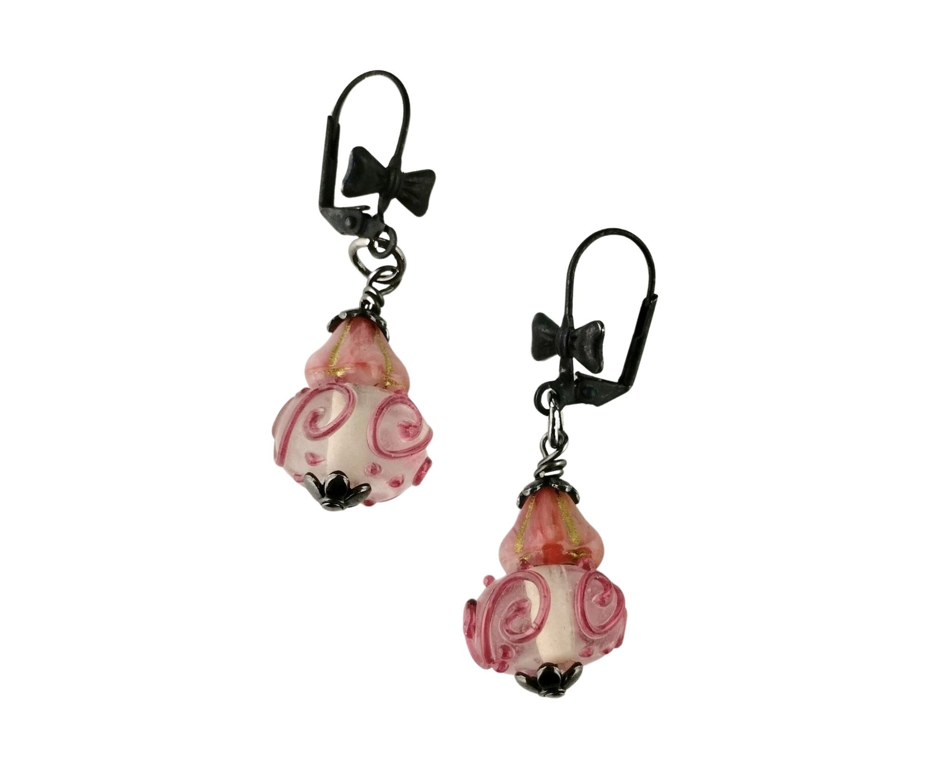 Handmade earrings with rose pink swirl lampwork glass beads