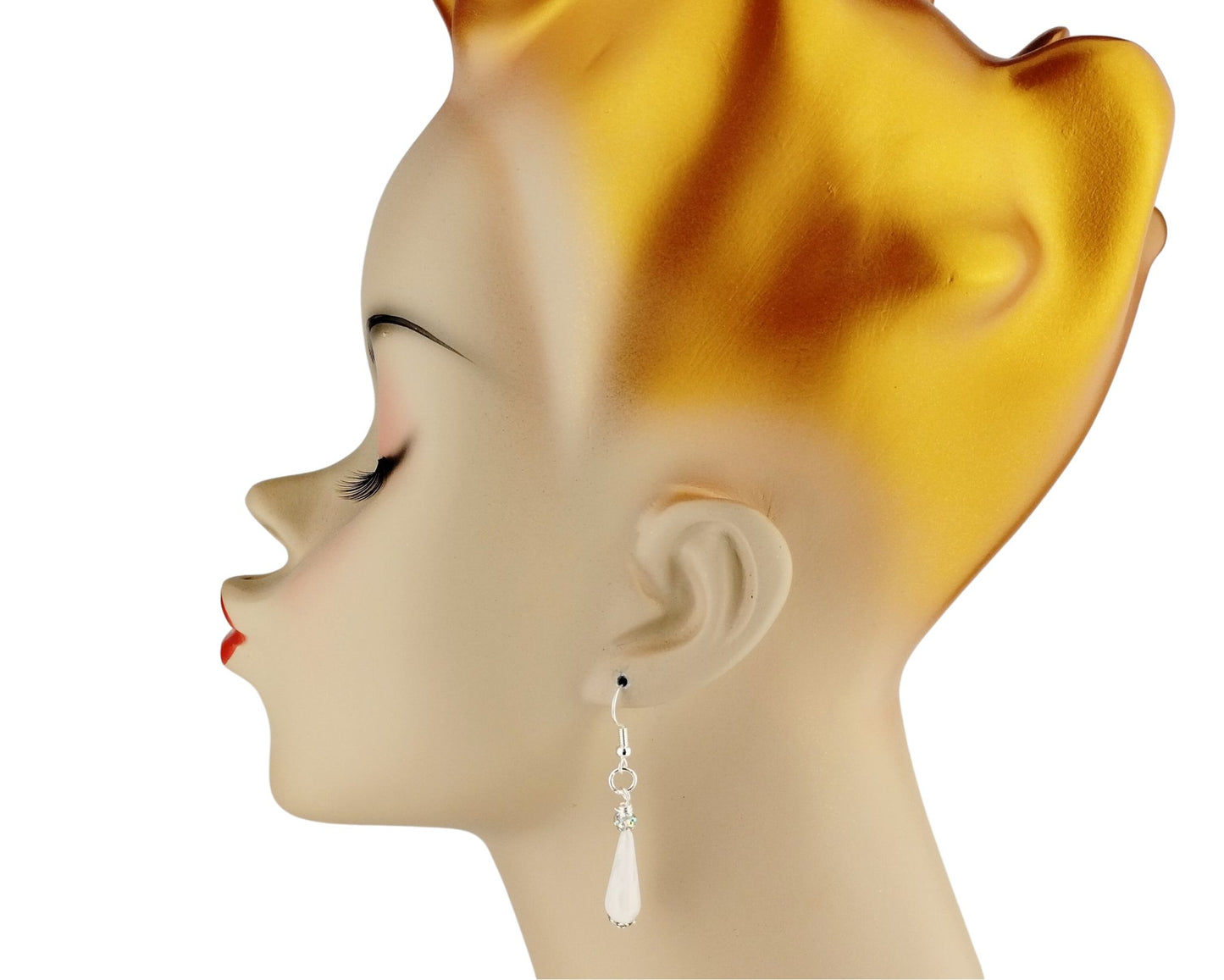 Lightweight white earrings with sparkling rhinestone detail