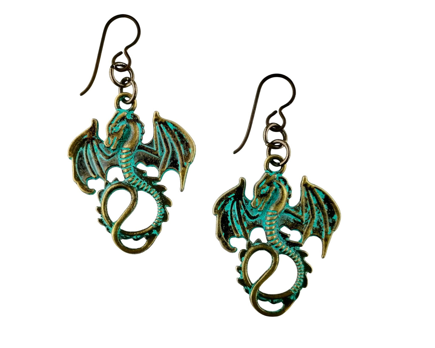 Patina Dragon Dangle Earrings – Fantasy Style