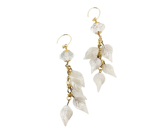 Pair of leaf-shaped earrings with gold accents on a white background