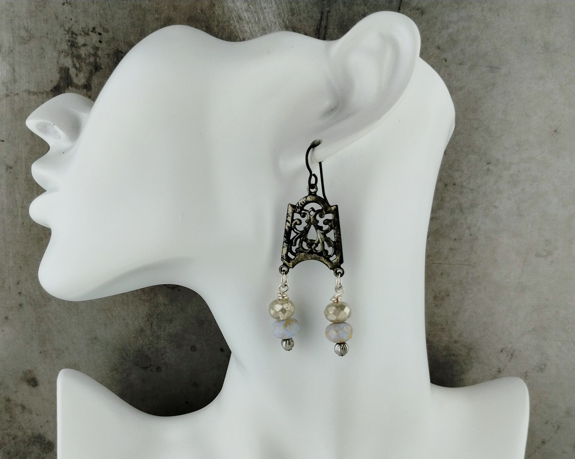 Handmade Black Gold Filigree Earrings – Vintage Gothic Jewelry