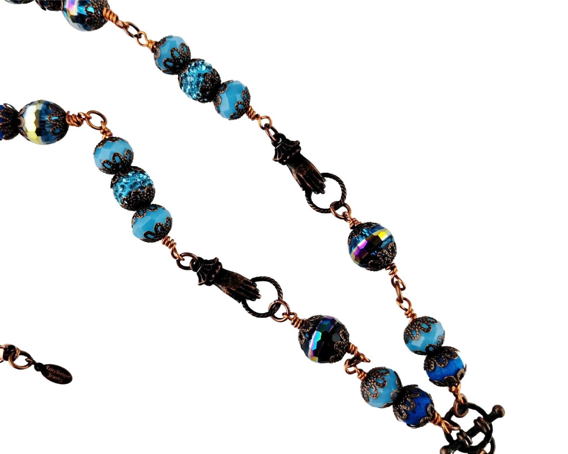 Statement pendant necklace with gingerbread pewter bezel and copper accents