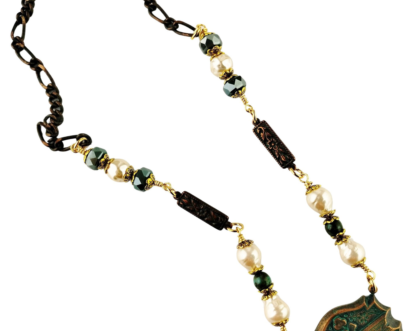 Artisan necklace with B’sue bezel, glitter heart, and rose detail