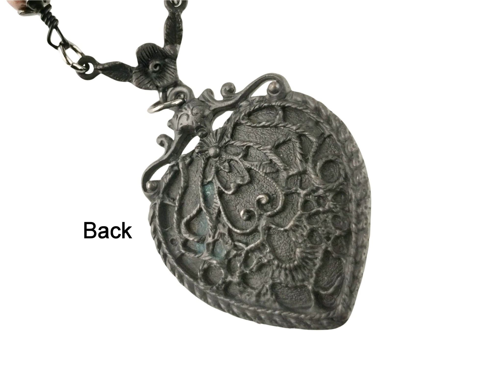 Back of Handmade black heart pendant necklace