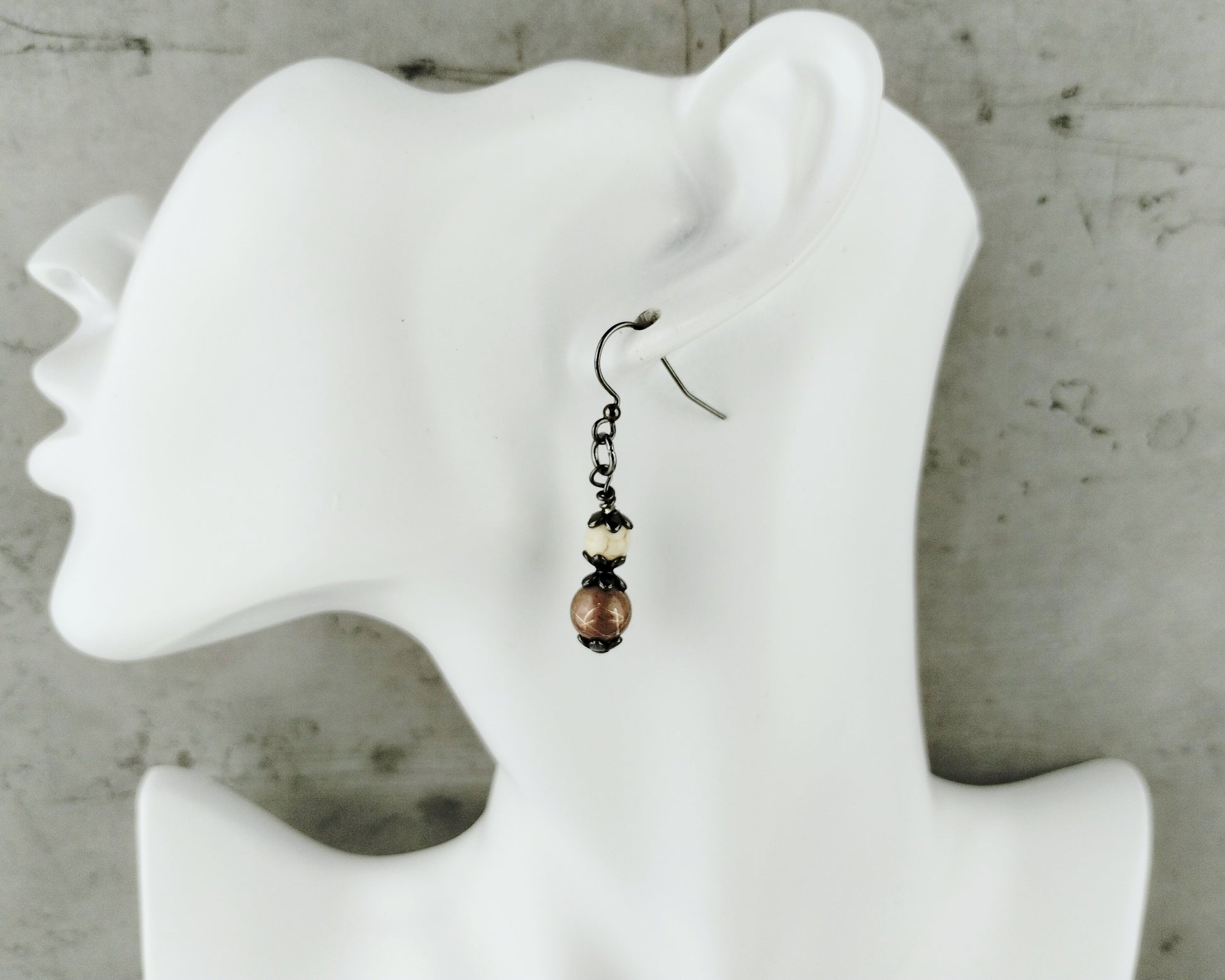  earrings with pearl, gemstone, and glass beads