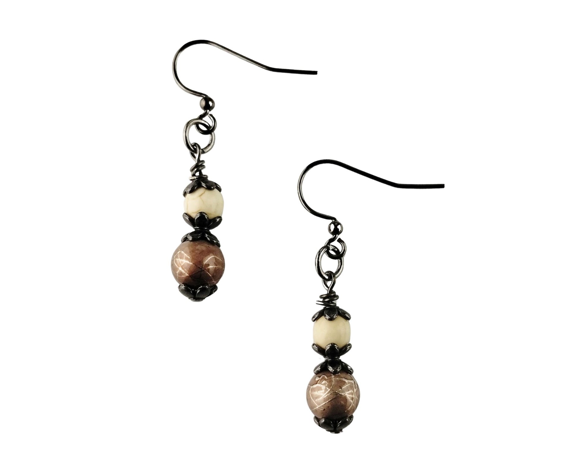  earrings with pearl, gemstone, and glass beads