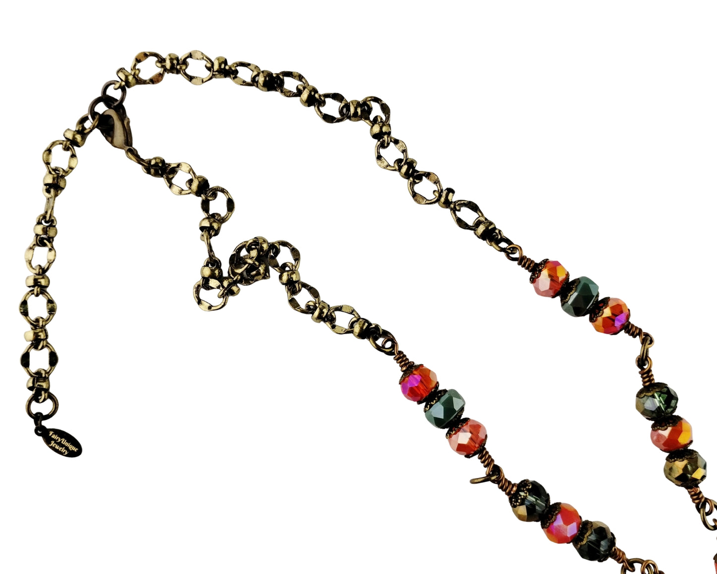 Necklace with multicolored beads on a white background