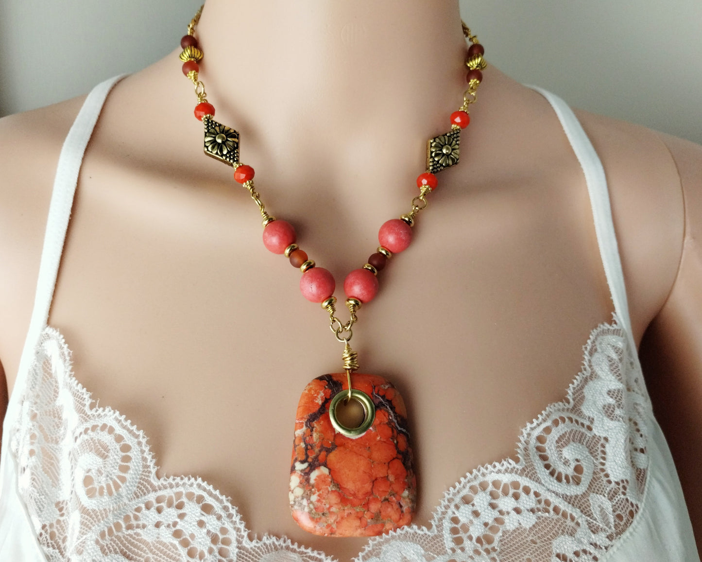 Jasper & Coral Necklace on Bust