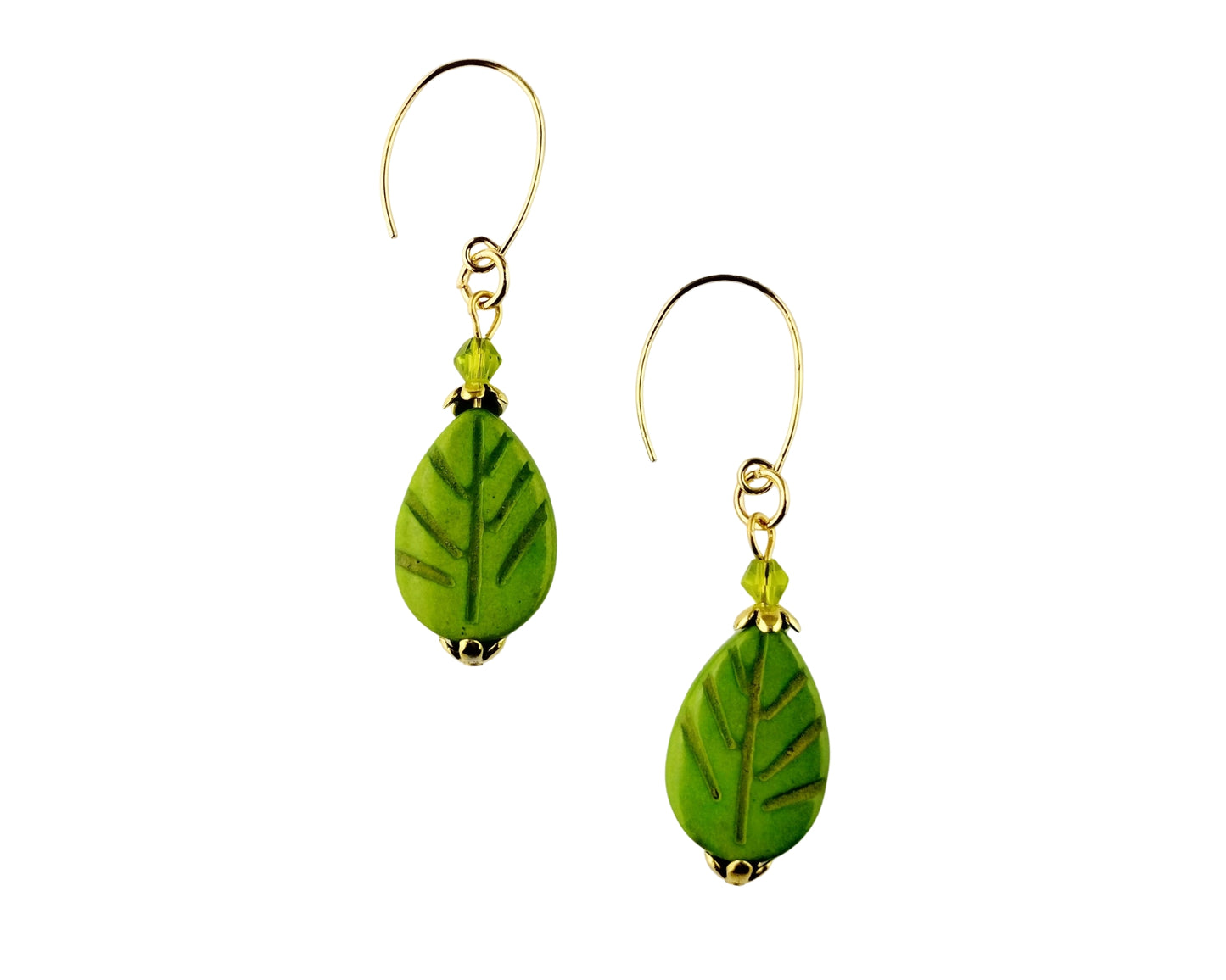 Green Howlite & Glass Beaded Necklace and Earrings Set, Multi Strand Green Necklace, Leaf Bead Jewelry Set, Nature Inspired Jewelry, Handmade Gift