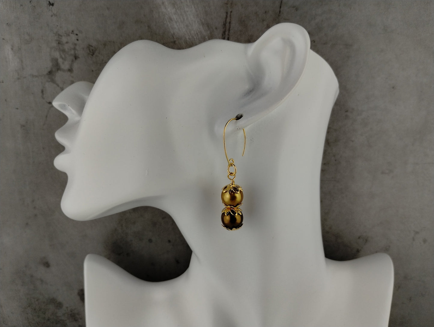 Golden Brown & Cream Layered Necklace Set, Acrylic Chain & Glass Pearl Beads, Elegant Neutral Jewelry Set