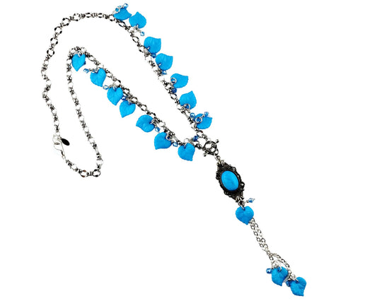 Boho-style handmade necklace with blue howlite and crystal accents