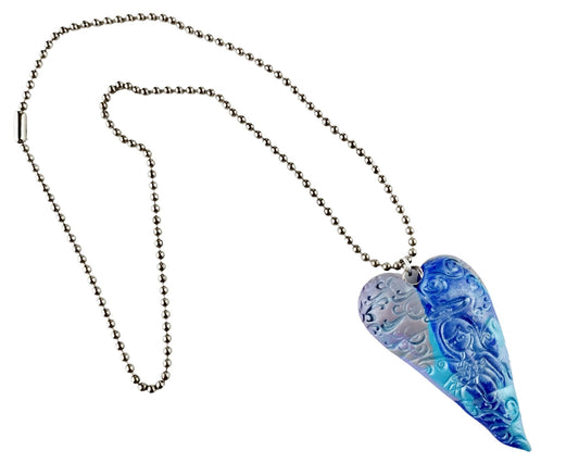 Handmade clay heart pendant with stamped angel and silver chain